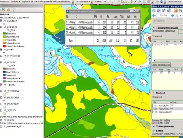 Screenshot of Silvia GIS system showing forest data from Finland