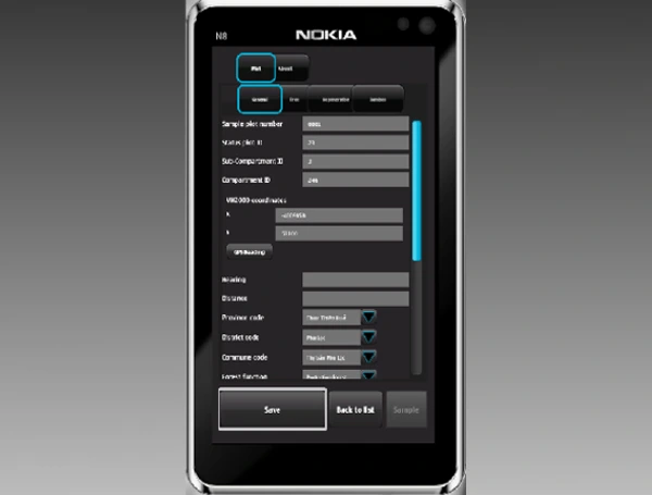 Screenshot of FORMIS mobile solution for forest inventory data entry