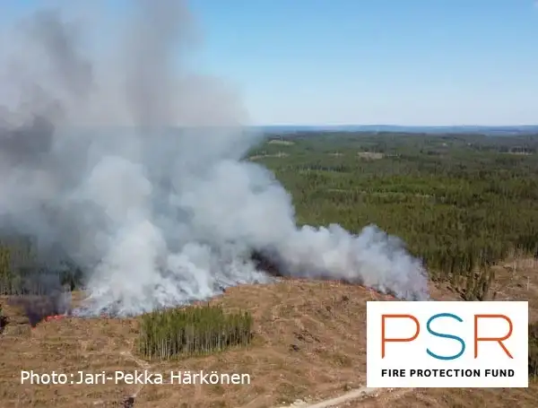 A wildland fire shot from a drone in Finland